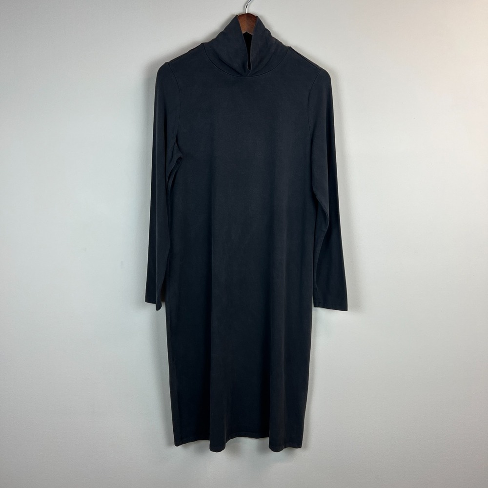 Eileen Fisher Dress Women Small Black Shift Lagenlook Minimalist Mock Neck Tunic